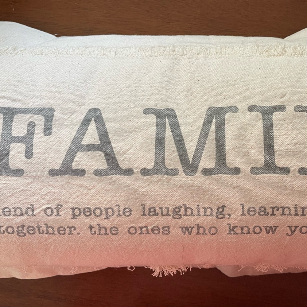 Accent pillow- FAMILY- Cream and Gray - Family Accent Pillow- 33” x 14” - Picture 2 of 7